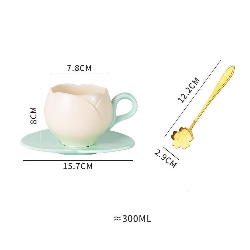 Charming 300ML Ceramic Flower Mug with Spoon - Ideal for Couples & Home Decor