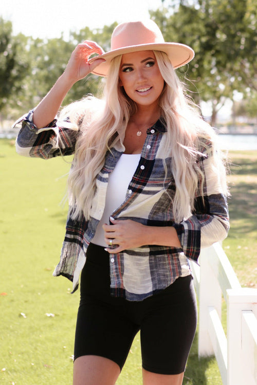 Plaid Button Up Curved Hem Shirt