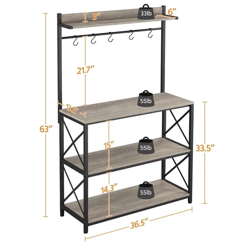 Versatile 4-Tier Steel Baker's Rack with S-Hooks and Shelves