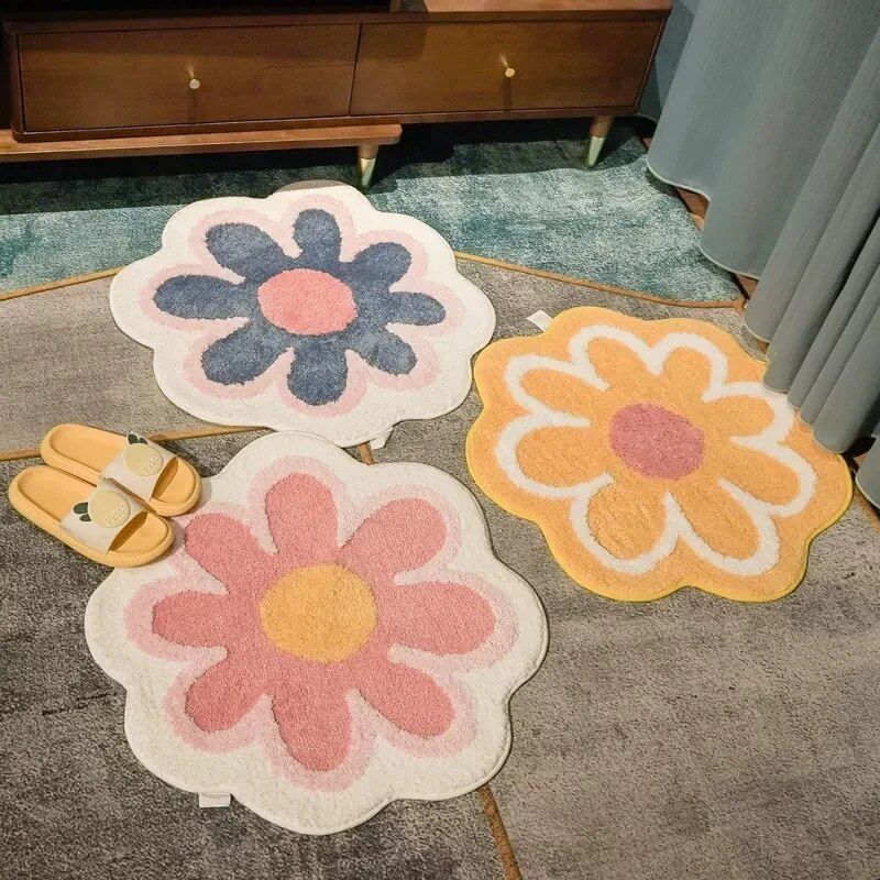 Flower Bloom Non-Slip Absorbent Soft Bath Mat – Quick Dry Microfiber Rug for Bathroom and Children's Room