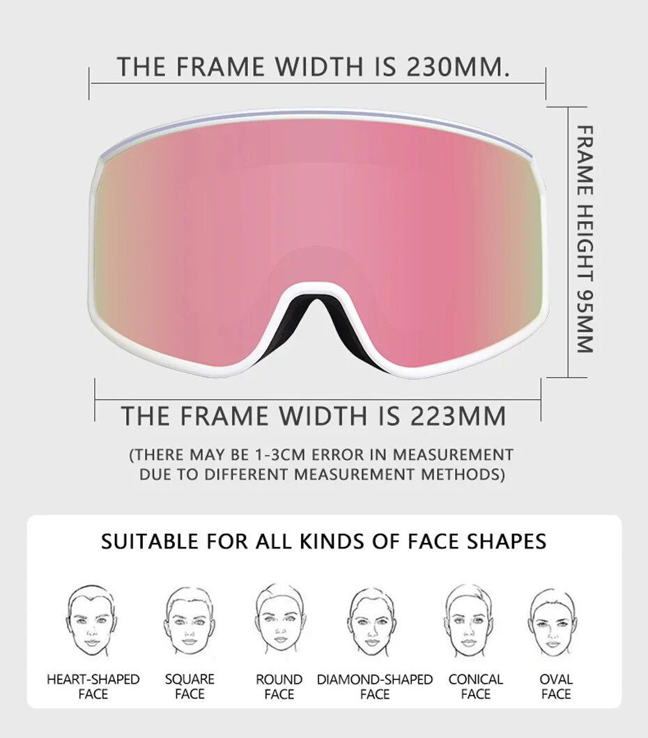 UV400 Anti-Fog Ski Goggles with Large Double-Layer Mirror Lens