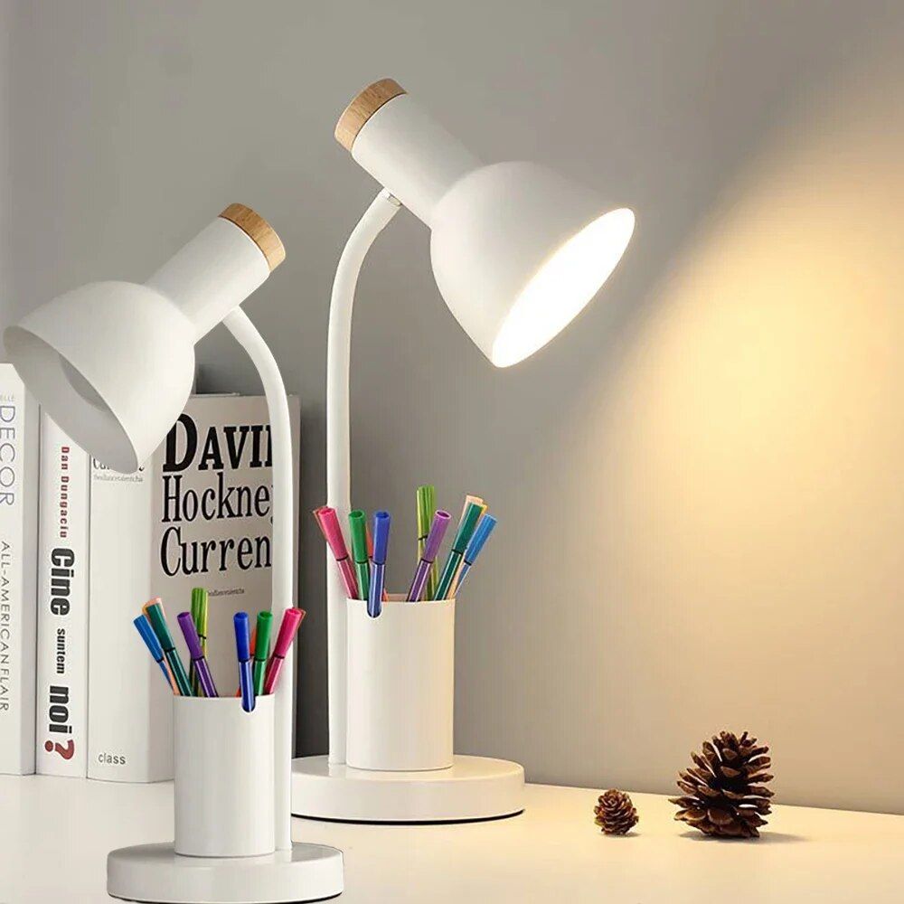 Contemporary Nordic Desk Lamp with Pen Holder - LED Office and Home Decor Light