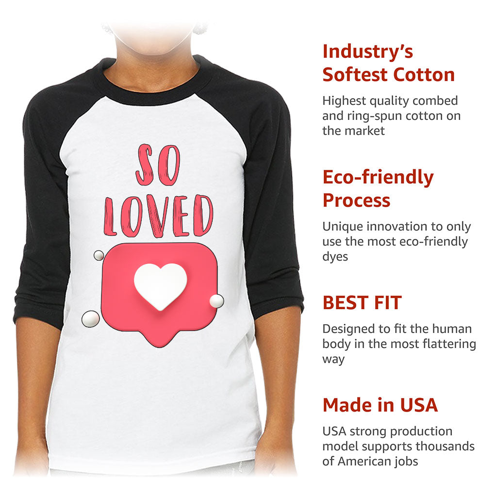 So Loved Kids' Baseball T-Shirt - Cute 3/4 Sleeve T-Shirt - Heart Print Baseball Tee