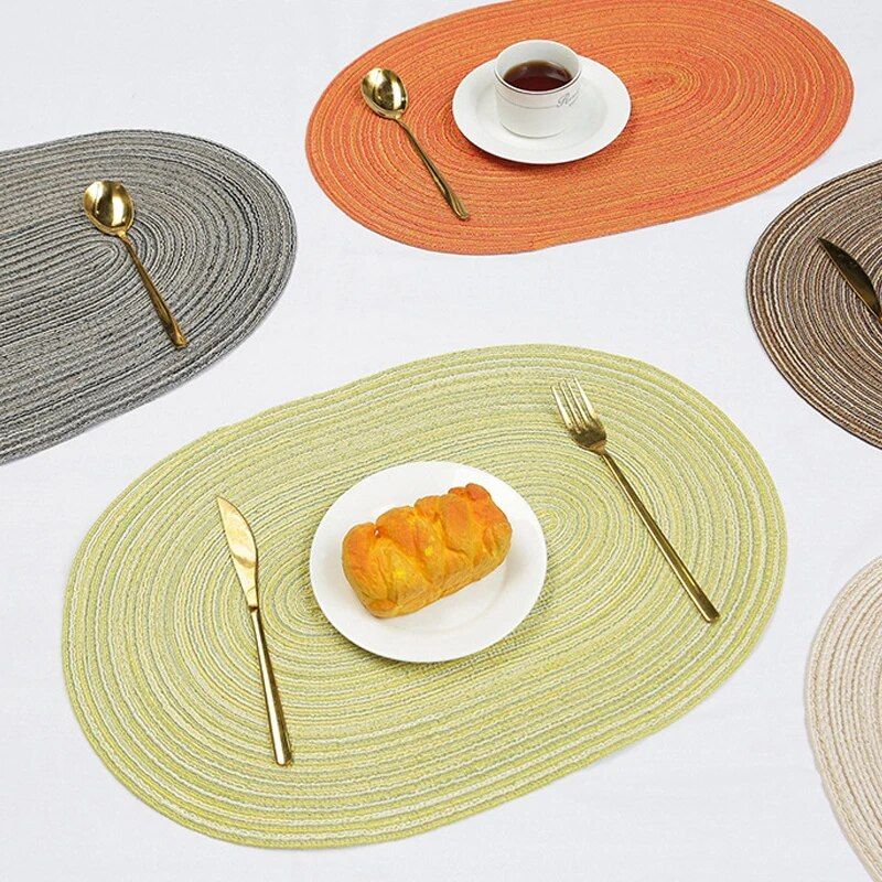 Hand-Woven Linen Oval Placemats - Modern Eco-Friendly Table Mats