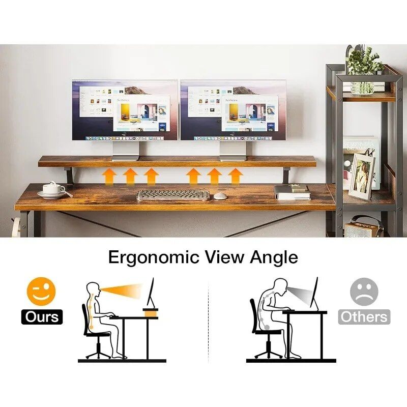 55 Inch Multi-Functional Computer Desk with Storage Shelves and Monitor Stand for Home Office