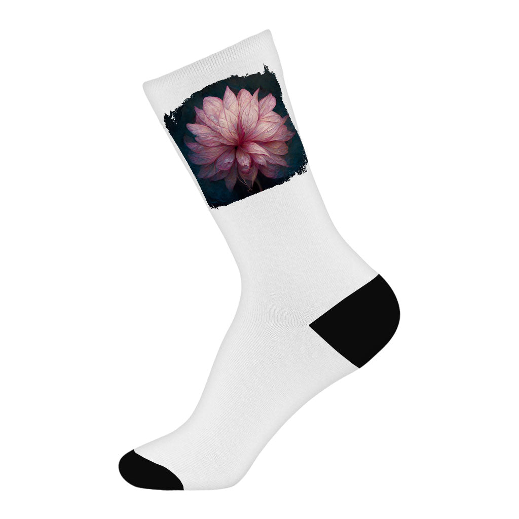 Dahlia Flower Painting Socks - Nature Novelty Socks - Unique Crew Socks