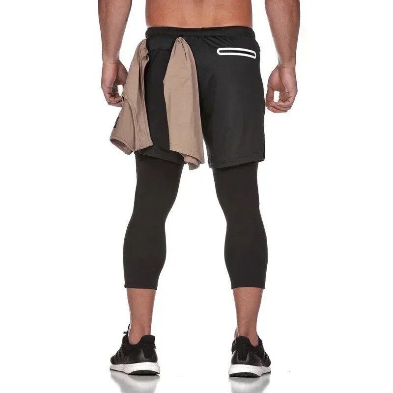 Men's 2-in-1 Quick Dry Running Shorts with Camouflage Bodybuilding Leggings