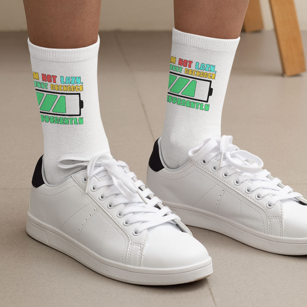 I am Not Lazy Socks - Printed Novelty Socks - Best Design Crew Socks