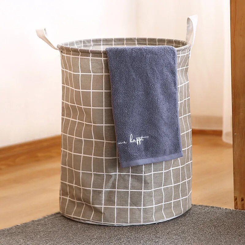 Stylish Checkered Cloth Laundry Basket