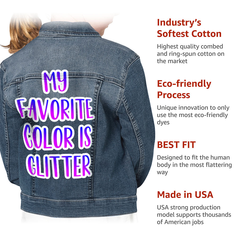 My Favorite Color Is Glitter Kids' Denim Jacket - Cool Trendy Jean Jacket - Graphic Denim Jacket for Kids