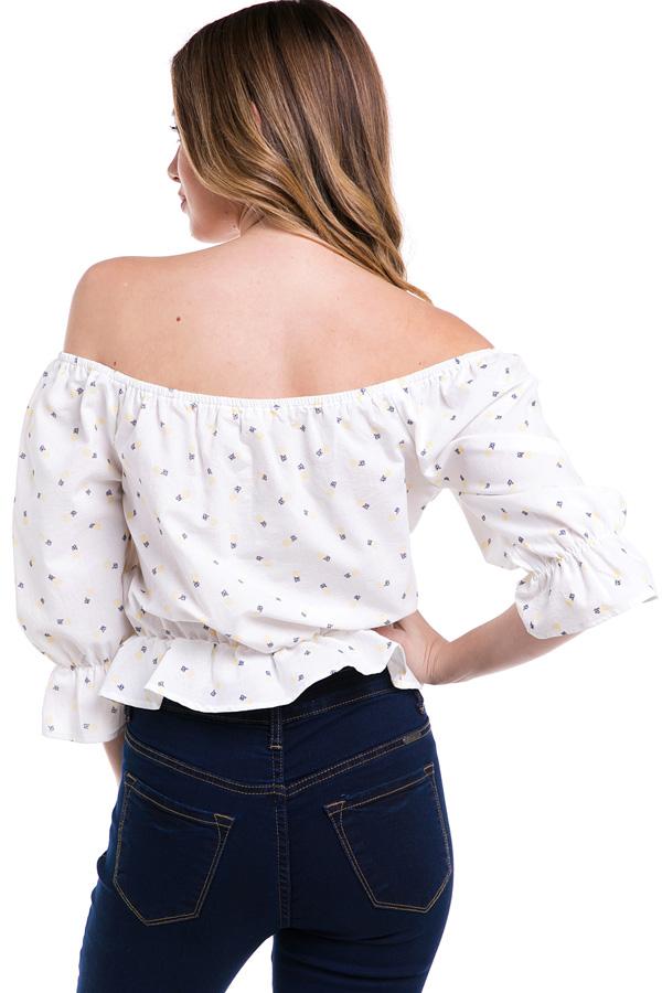 Ditsy Floral Rouched Front Peasant Top