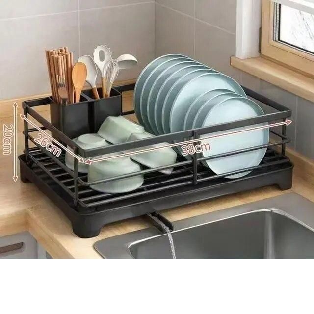 Multi-Functional Metal Dish Drying Rack with Drainboard and Utensil Holder