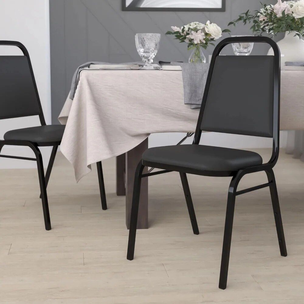 Elegant Black Vinyl Trapezoidal Banquet Chair - High Capacity, Stackable & Versatile