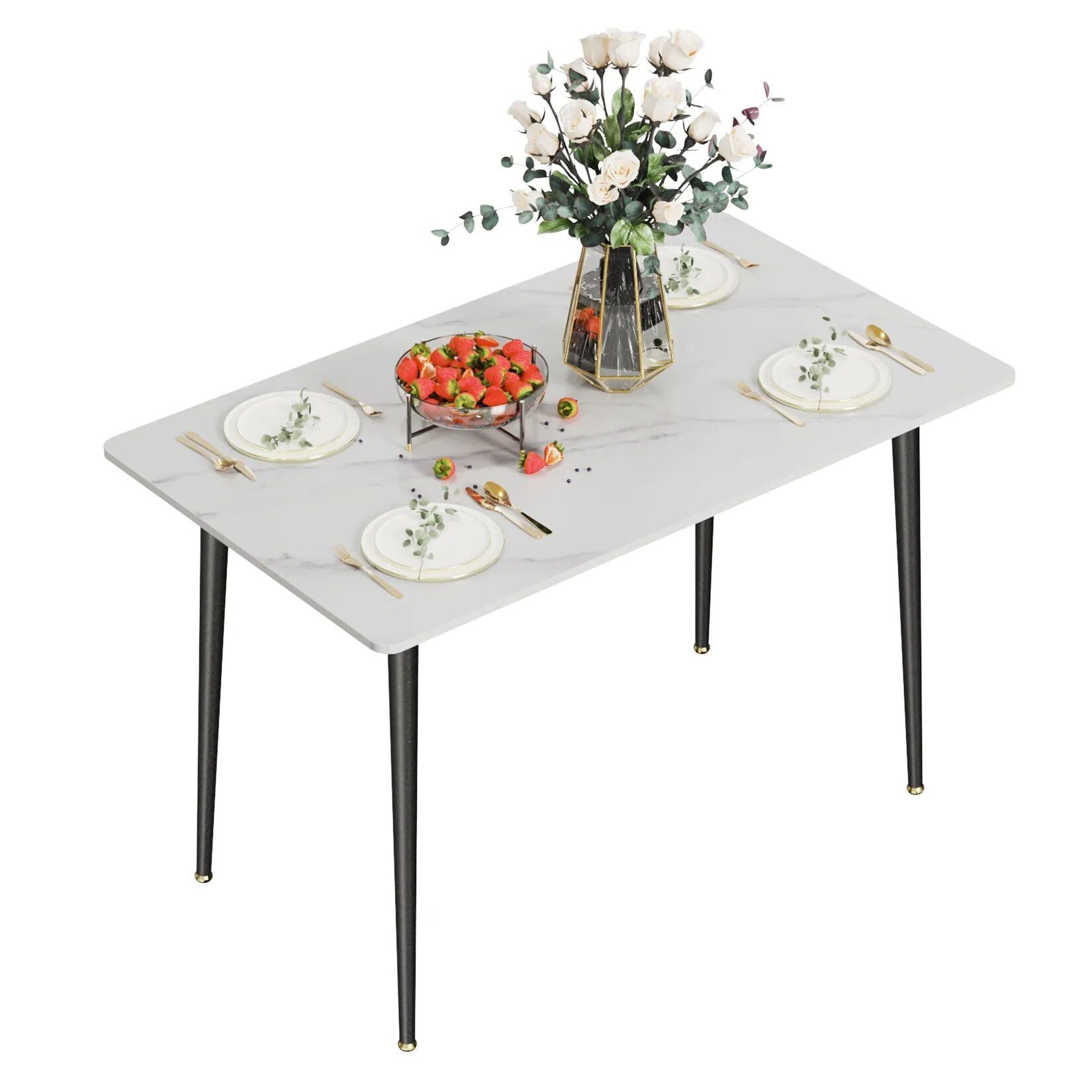 Modern Sintered Stone Dining Table with Metal Legs