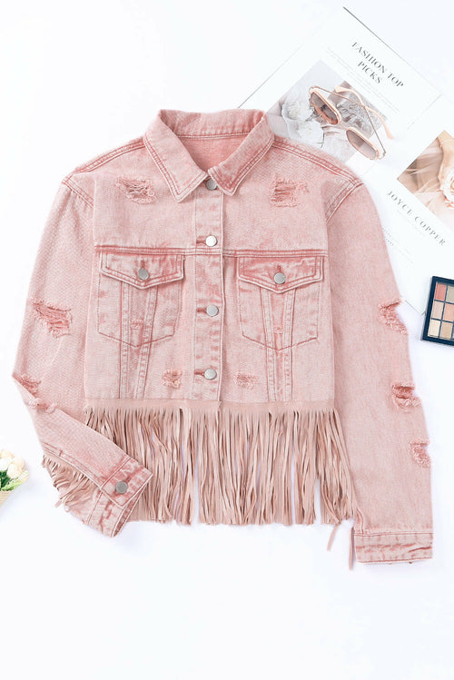 Distressed Fringe Detail Denim Jacket