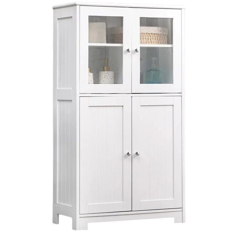 White Wooden Bathroom Floor Storage Cabinet