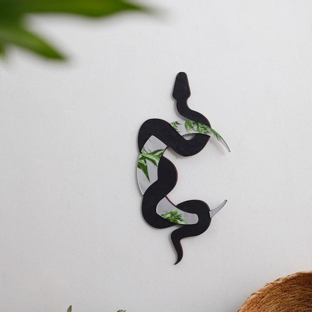 Enchanting Black Snake and Crescent Moon Mirror