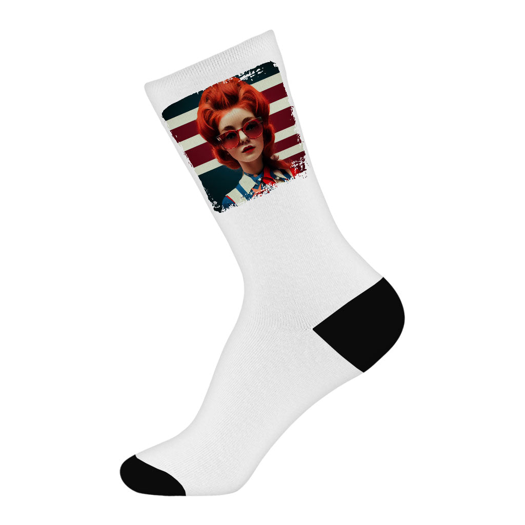 American Flag Socks - Graphic Novelty Socks - Girl Art Crew Socks