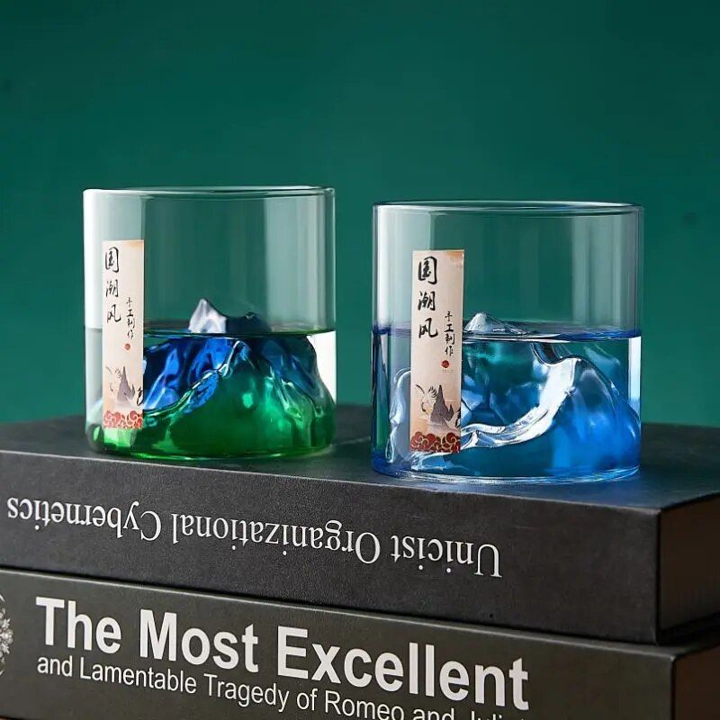 Elegant 3D Mountain Glass Whisky Cup - Artistic Fuji Design Drinkware