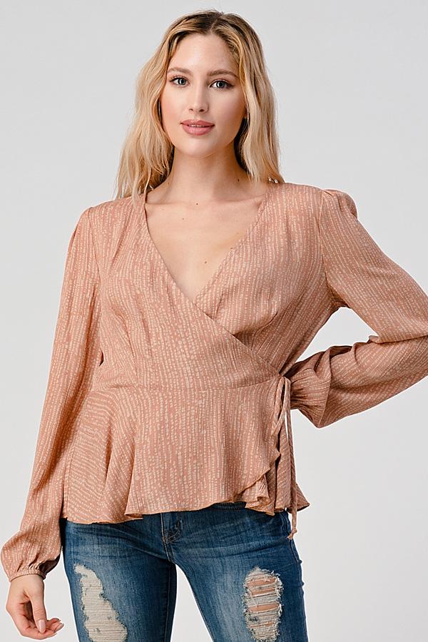 Surplice Long Sleeve With Peplum Hem Blouse Top