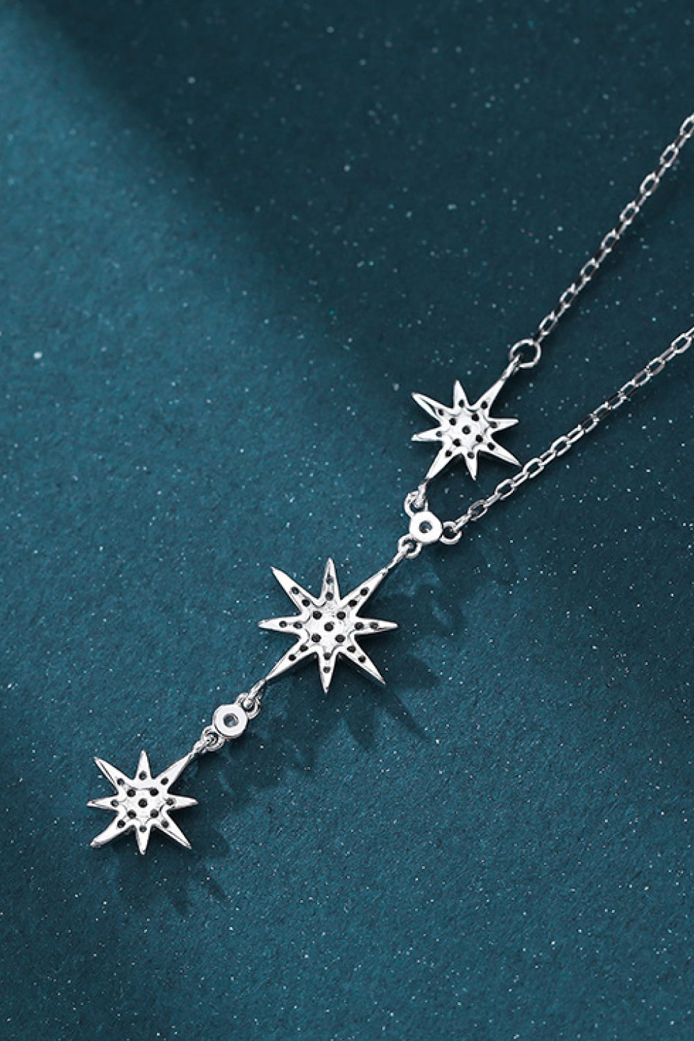 925 Sterling Silver 3 Star Drop Pendant Necklace