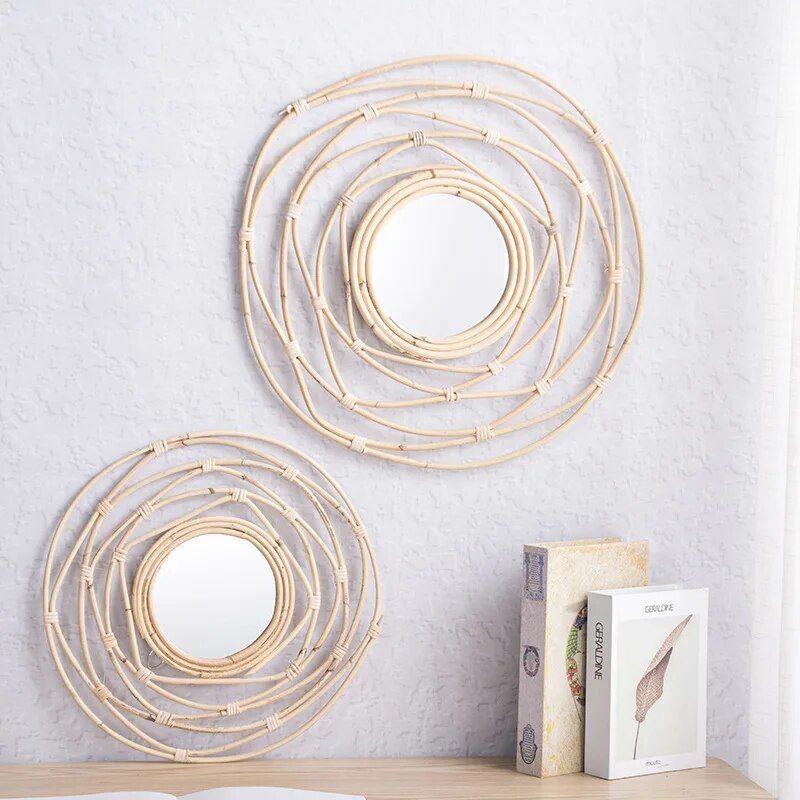 Handcrafted Rattan Round Wall Mirror