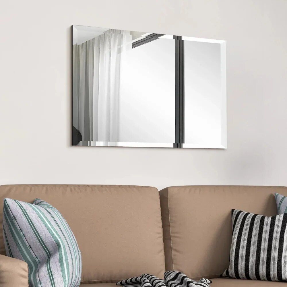 Elegant Beveled Frameless Wall Mirror - Versatile Rectangle Glass Mirror for Home Decor