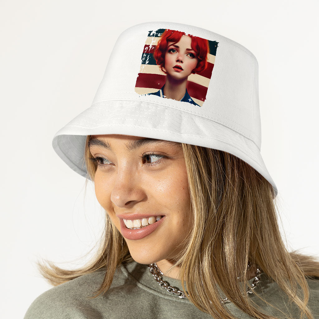 American Flag Design Bucket Hat - Themed Hat - Graphic Bucket Hat