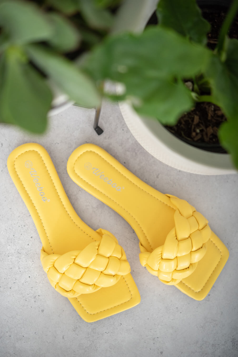 Cakewalk Woven Square Toe Slides in Yellow