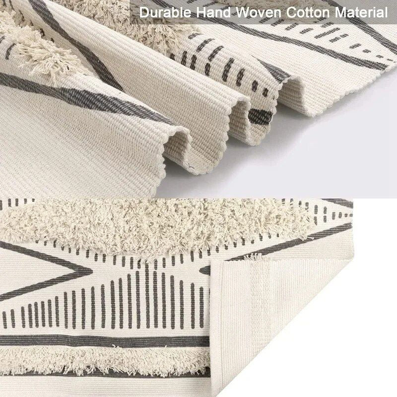 Chic Diamond Boho Cotton Runner Rug with Tassels