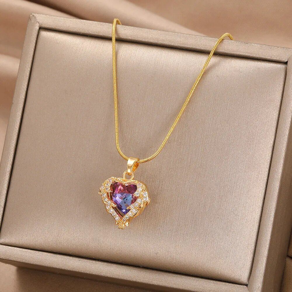 Gold-Plated Enamel Heart Pendant Necklace