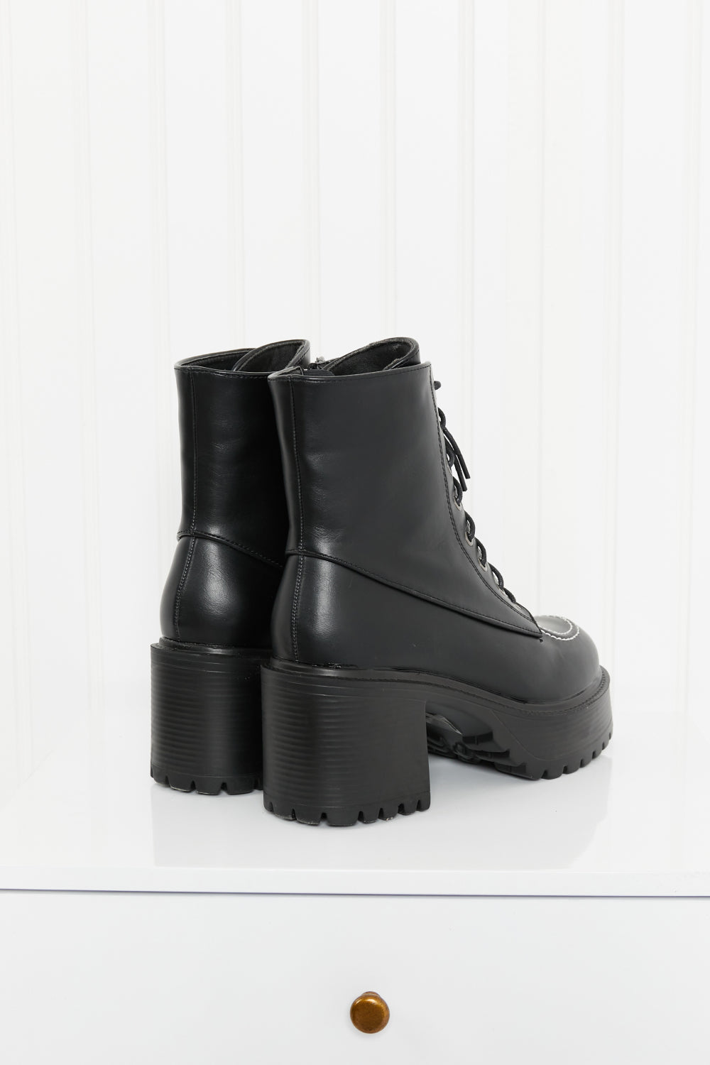 Climbing the Ranks Platform Combat Boots in Black