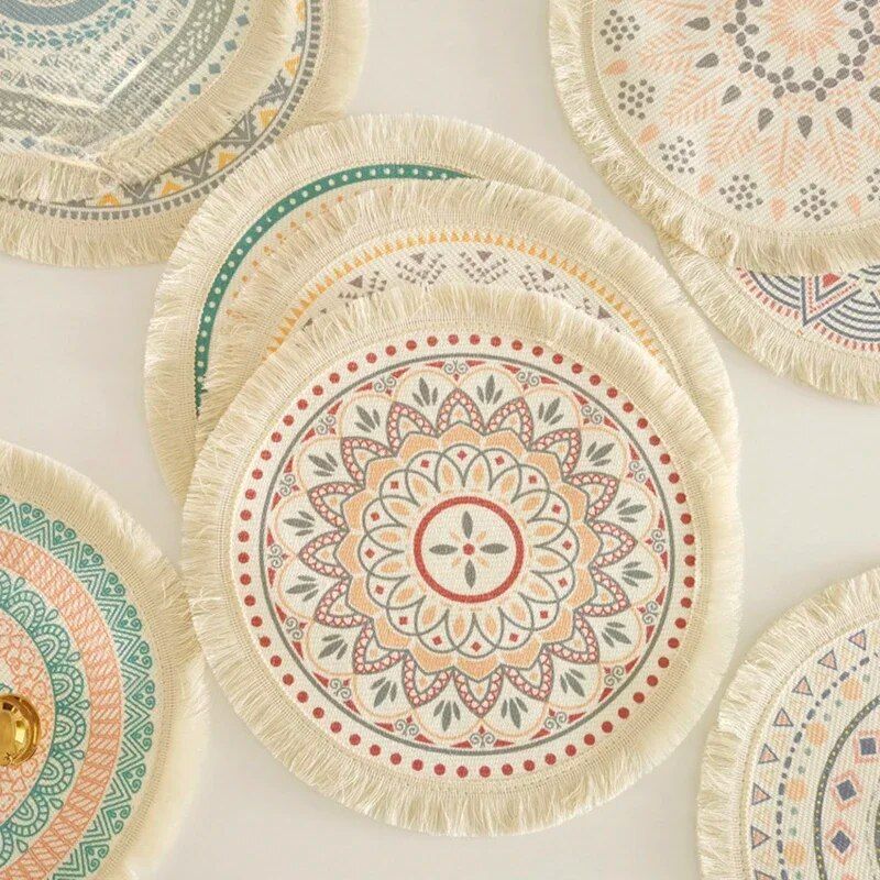 Eco-Friendly Boho Linen Round Placemats for Dining Table Decor