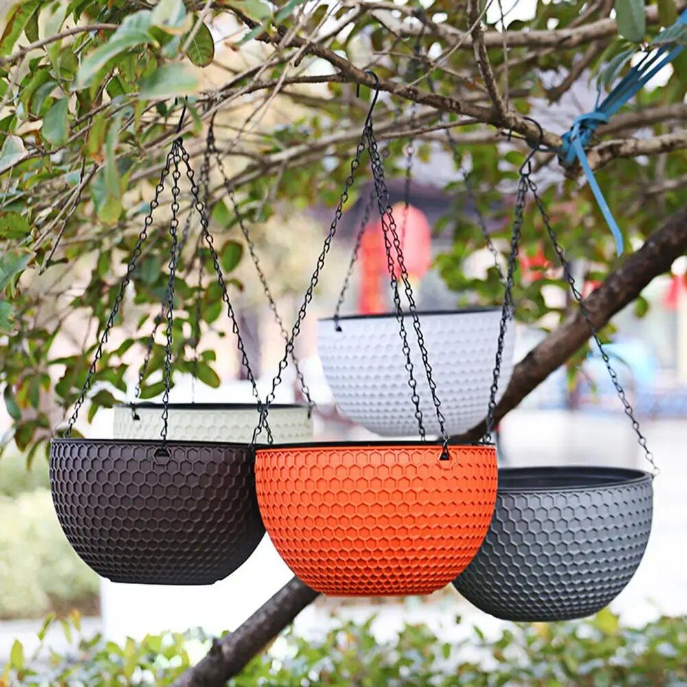 Honeycomb-Inspired Resin Hanging Flower Basket: Self-Watering, Eco-Friendly Design for Outdoor Gardens