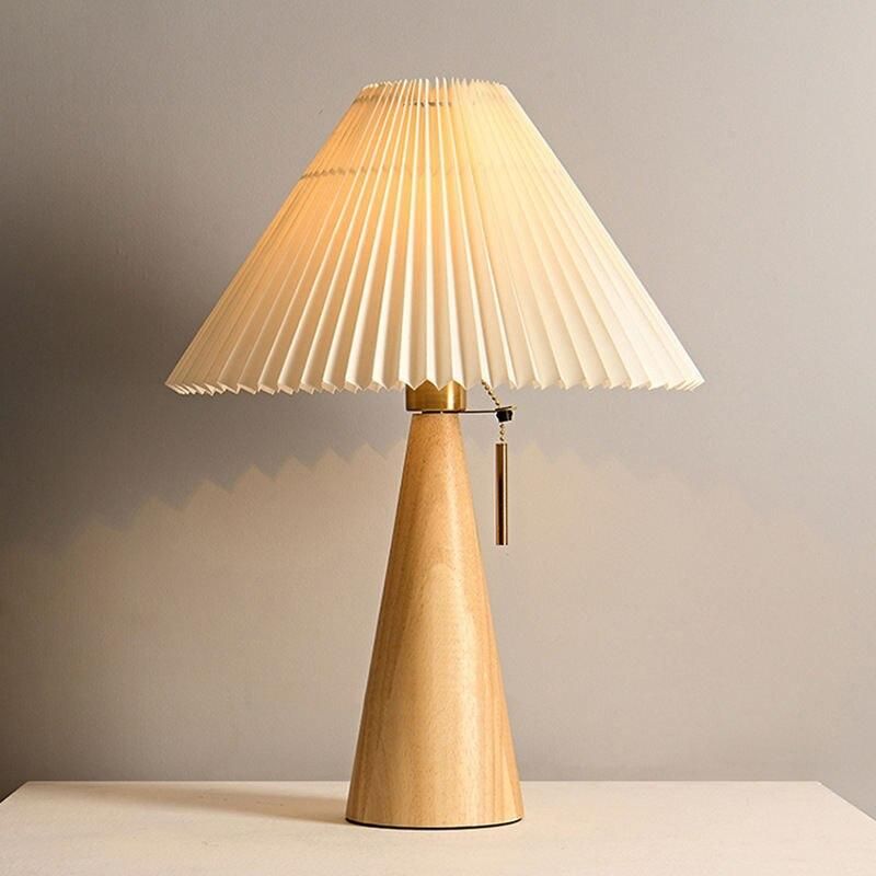 Modern Nordic Pleated Table Lamp - Solid Wood Desk Light with Fabric Shade