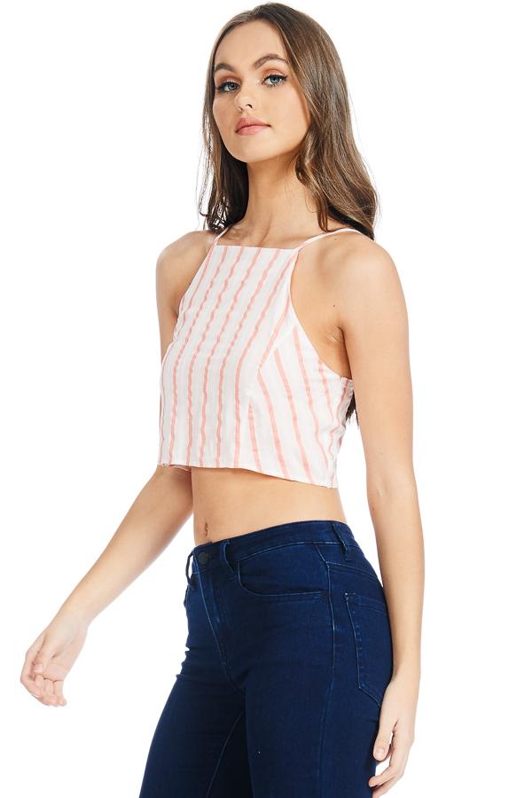 Linen Stripe High Neck Top