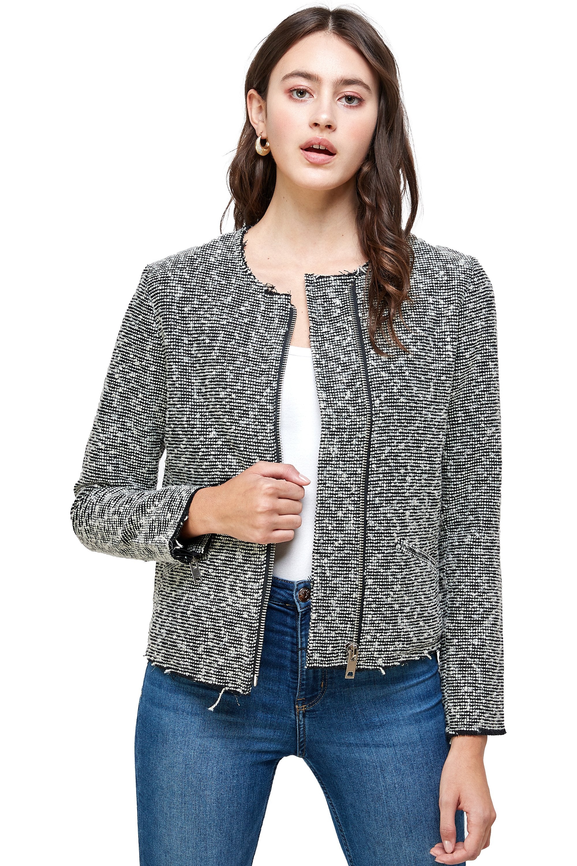 Boucle Tweed Biker Jacket Top