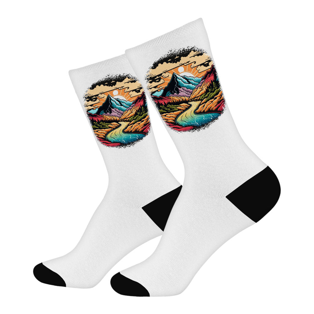 Nature Landscape Socks - Printed Novelty Socks - Cute Crew Socks