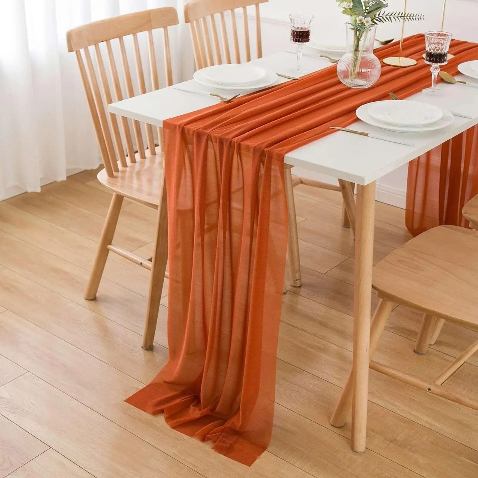 Elegant Silver Sparkle Chiffon Table Runner Set