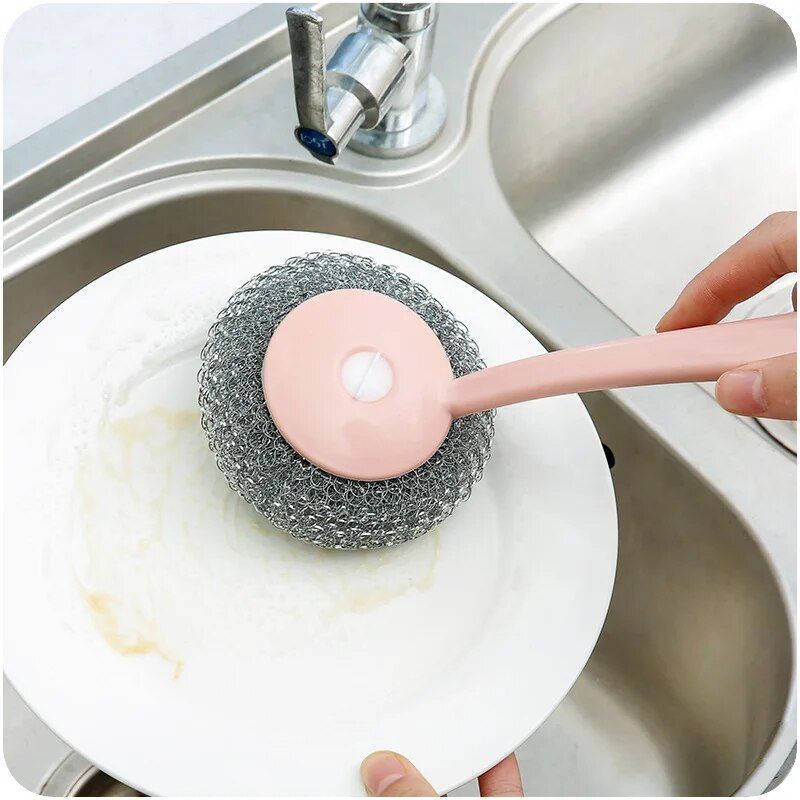 Multi-Purpose Stainless Steel Cleaning Brush with Long Handle