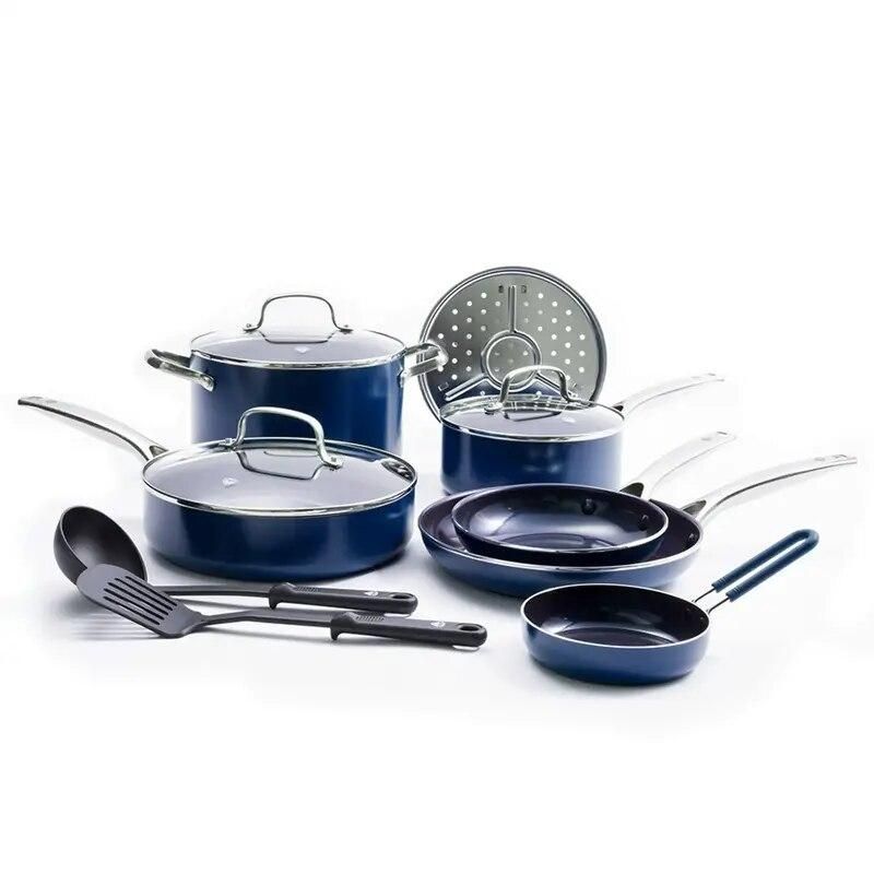 Deluxe Aqua 12-Piece Ceramic Nonstick Cookware Set - Eco-Friendly, Hand Wash Only