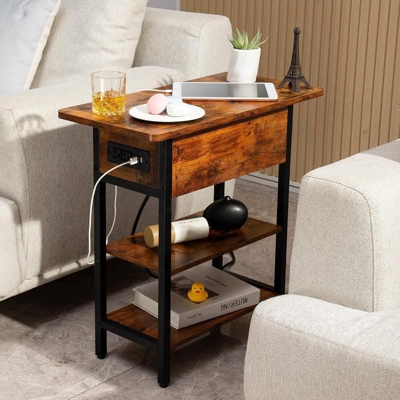 Multi-Functional End Table with Built-In Charging Station and Adjustable Height