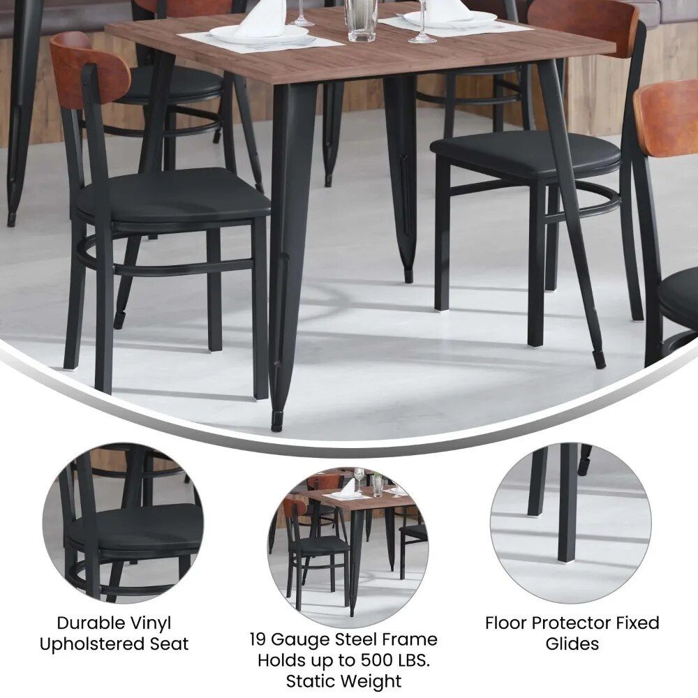 Walnut & Black Vinyl Dining Chair - Durable Metal Frame, Modern Design