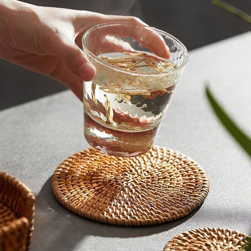 Versatile Natural Rattan Coasters - Handwoven, Heat Resistant, Multi-Size