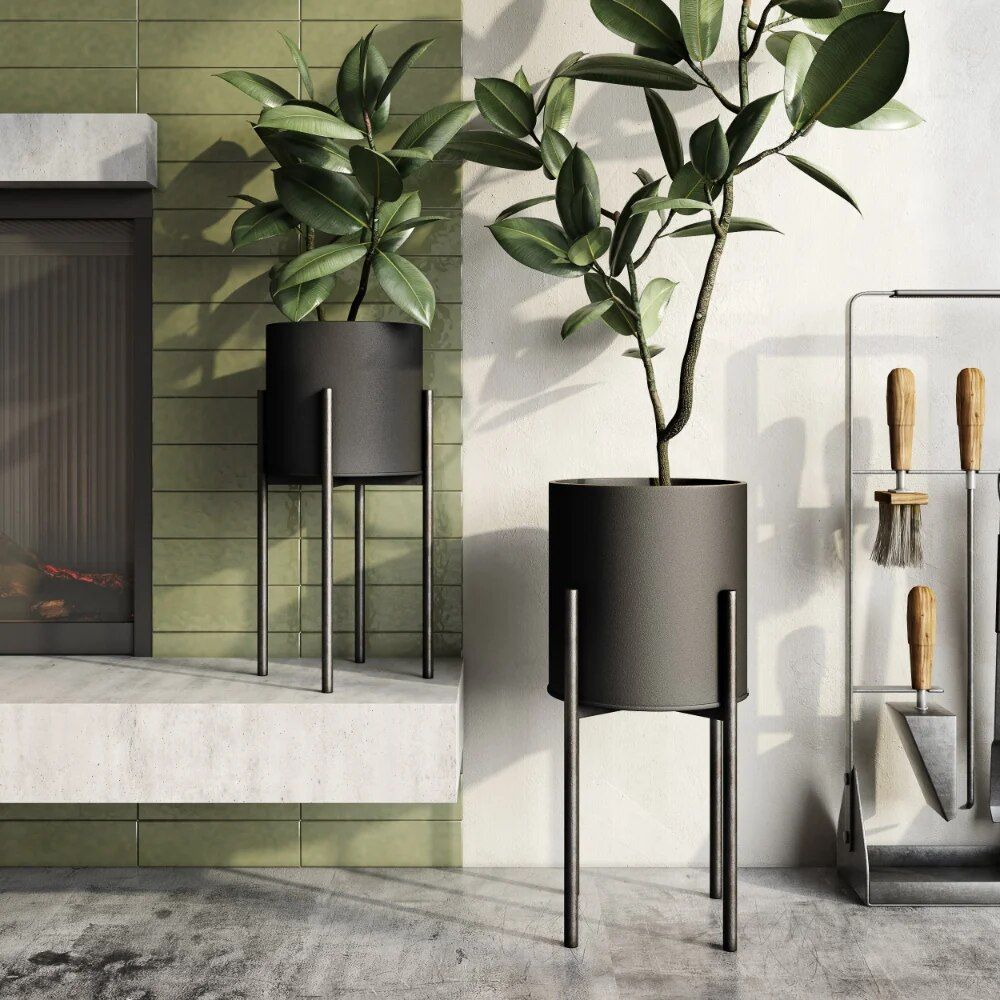 Modern Black Metal Planters (Set of 2)