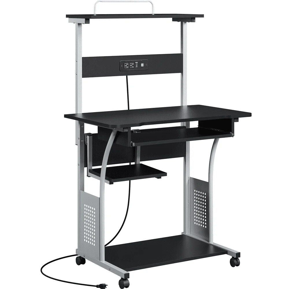 Multi-Functional 3-Tier Computer Desk with Charging Station & Printer Shelf