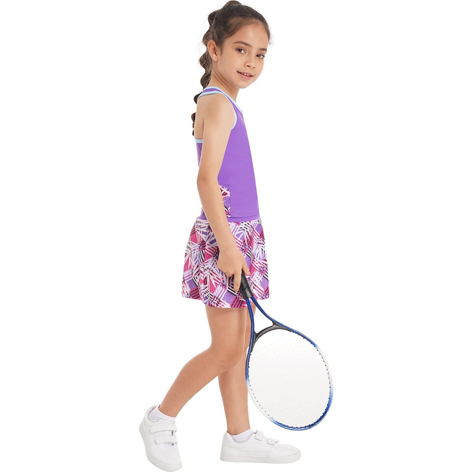 Girls' Active Tennis Outfit: Sleeveless Top & Skirt Set for Sports and Play