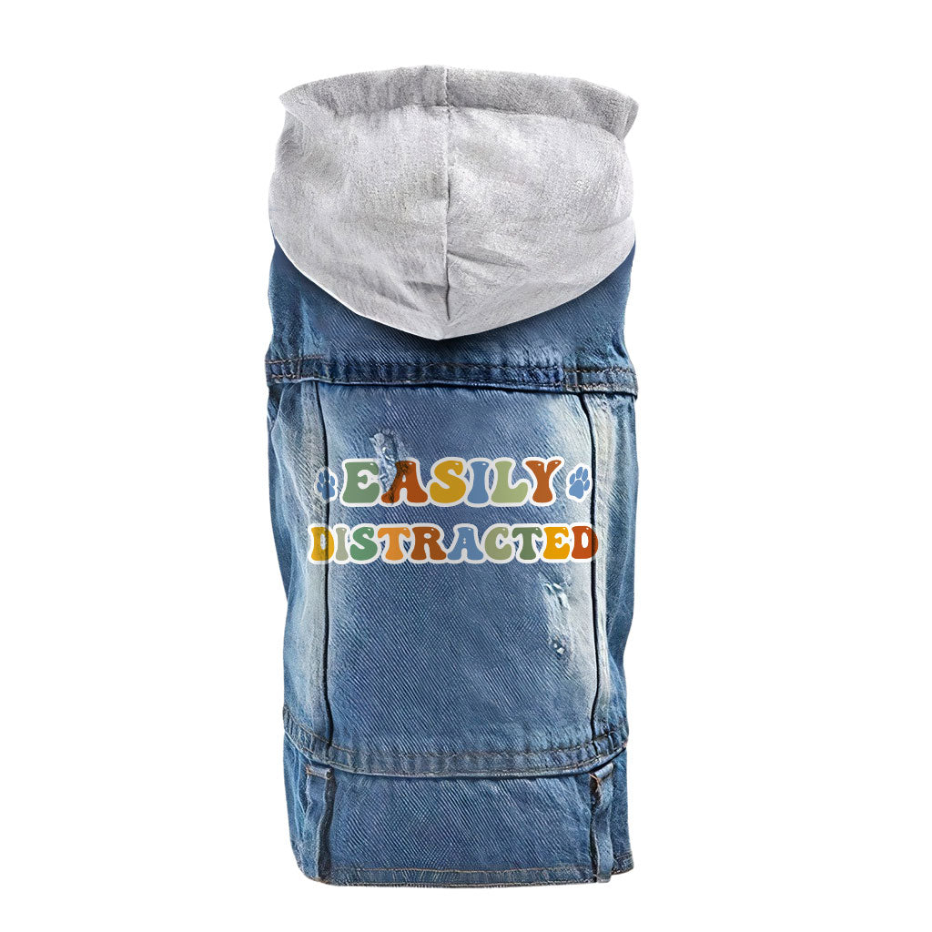 Easily Distracted Dog Denim Jacket - Themed Dog Denim Coat - Colorful Dog Clothing