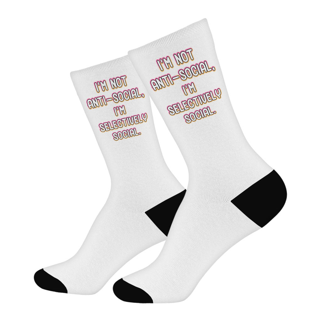 I'm Not Anti-social Socks - Funny Novelty Socks - Themed Crew Socks