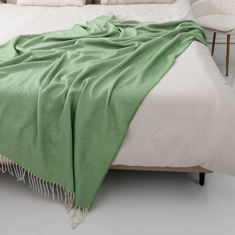 Boho-Chic Striped Knitted Blanket with Tassels for Sofa and Bed Decor